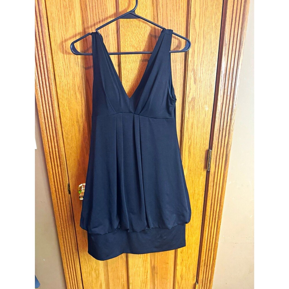 Dressbarn Collection Black Sleeveless V-Neck Mini Dress Stretch Draped Size 10